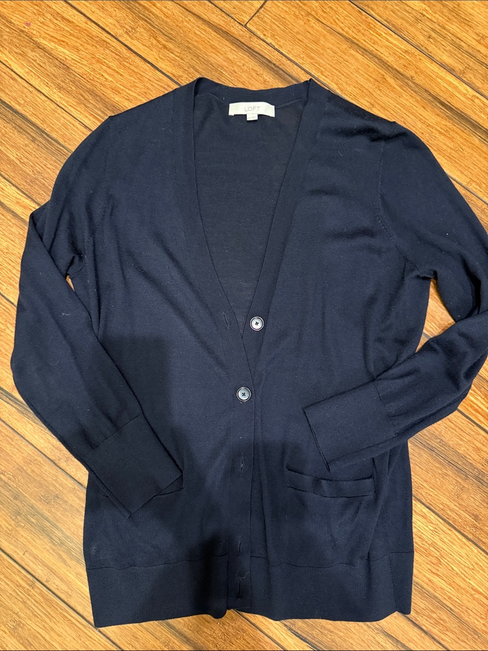 LOFT XL Navy Button-Front Cardigan